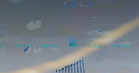 Image of statistics and financial data processing on white background Illustrazione stock