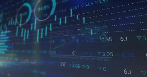 Image of statistics and financial data processing on blue background Stock Illustration