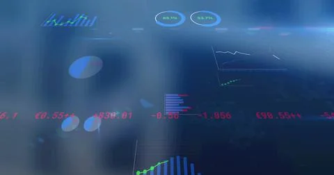 Image of statistics and financial data processing on blue background Stock Illustration