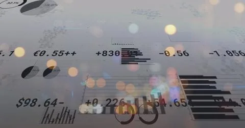 Image of statistics and financial data processing over out of focus city road Ilustração Stock