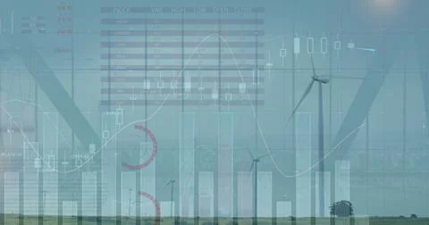 Image of statistics and financial data processing over agriculture field Stock Illustration