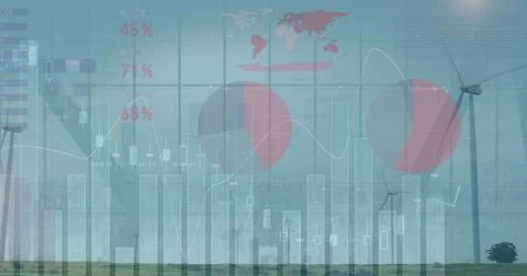 Image of statistics and financial data processing over agriculture field Stock Illustration