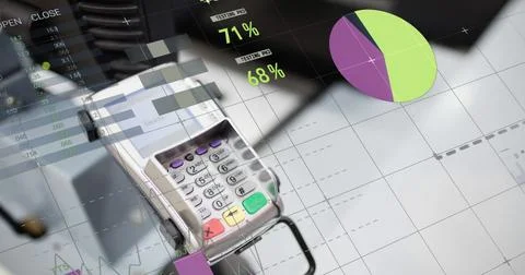 Image of statistics and financial data processing over payment terminal Stock Illustration