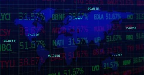Image of statistics and financial data processing over world map Stock Illustration