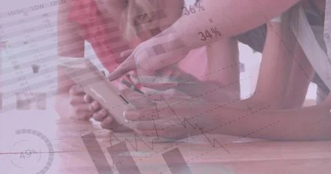 Image of statistics and financial data processing over business people in 스톡 일러스트