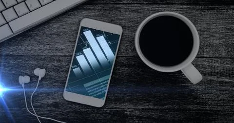Image of statistics and financial data processing over smartphone screen Stock Illustration