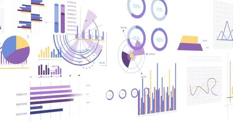 Image of statistics and financial data processing over white background Stock Illustration