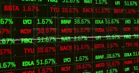 Image of statistics and financial data processing over black background Stock Illustration