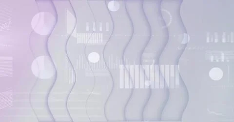Image of statistics and financial data processing on waves on light background Stock Illustration