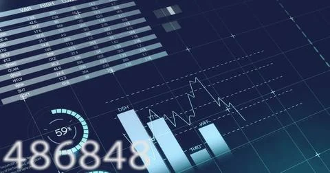 Image of statistics and financial data processing on dark background イラスト素材