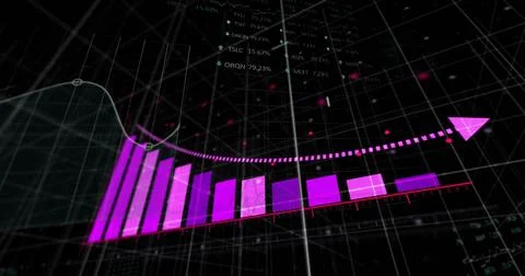 Image of statistics and financial data processing over black background 스톡 일러스트