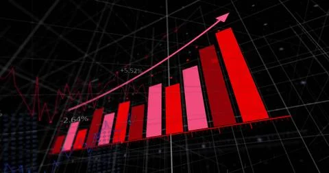 Image of statistics and financial data processing over black background Stock Illustration