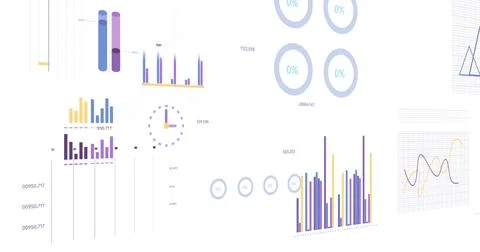 Image of statistics and financial data processing over white background Stock Photos