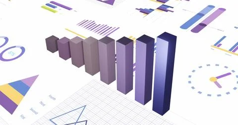 Image of statistics and financial data processing over white background Stock Photos