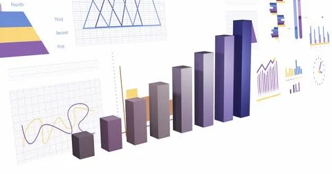 Image of statistics and financial data processing over white background Stock Photos