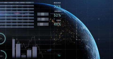 Image of statistics and financial data processing over globe Foto stock