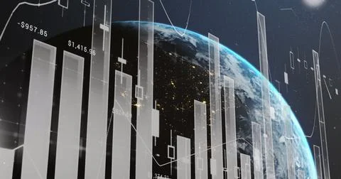 Image of statistics and financial data processing over globe 写真素材