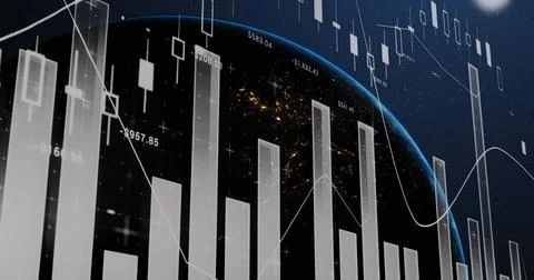 Image of statistics and financial data processing over globe Stock Photos