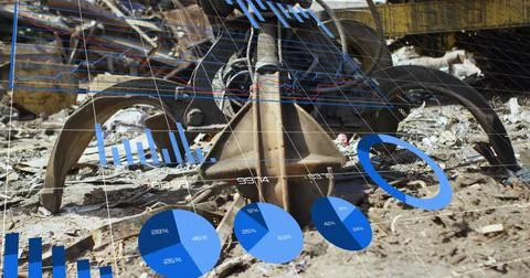 Image of statistics and financial data processing over agriculture field 写真素材
