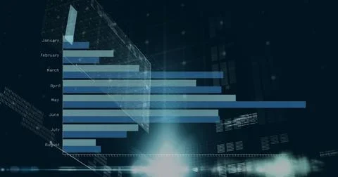 Image of statistics and financial data processing over black background Stock Photos