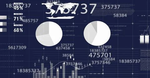 Image of statistics and financial data processing on dark background 写真素材