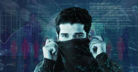 Image of statistics and financial data processing over caucasian man Stock Photos