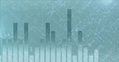 Image of statistics and lines recording over mathematical equations Stockillustratie