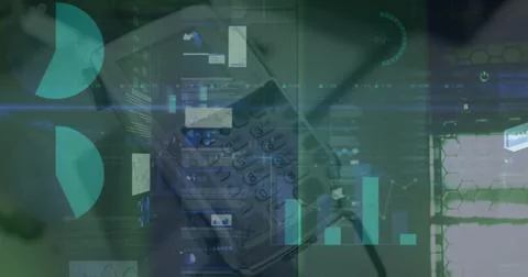 Image of statistics and payment terminal over computer servers Stock Illustration