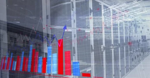 Image of statistics, data processing over computer servers Stock Photos