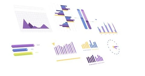 Image of statistics, graphs and financial data processing over white background 스톡 일러스트
