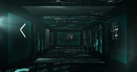 Image of statistics processing and scientific data on screens Stock Illustration