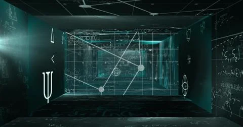 Image of statistics processing and scientific data on screens Illustrazione stock