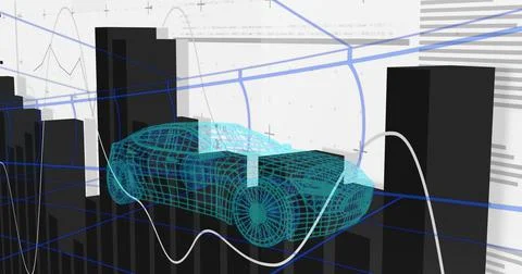 Image of statistics processing over 3d car model Stock Illustration