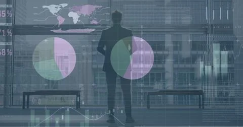 Image of statistics processing over businessman Foto stock