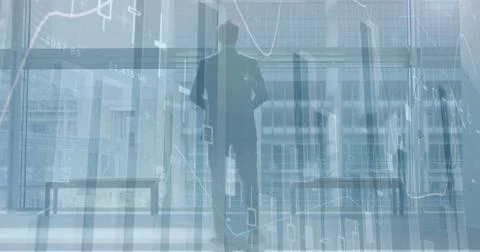 Image of statistics processing over businessman Stock Photos