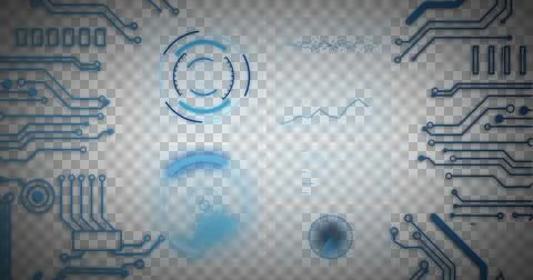 Image of statistics recording and scope scanning with blue computer circuit Stock Illustration
