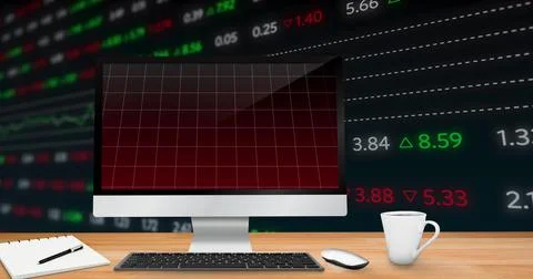 Image of statistics recording on computer screen with financial data processing Stock Illustration