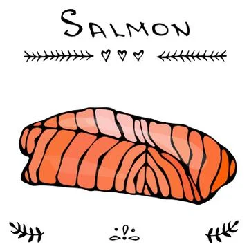 Image Steak of Red Fish Salmon for Seafood Menu. Ink Vector Illustration Stock Illustration