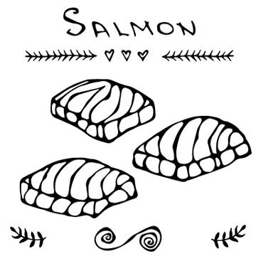 Image Steak of Red Fish Salmon for Seafood Menu. Ink Vector Illustration Stock Illustration