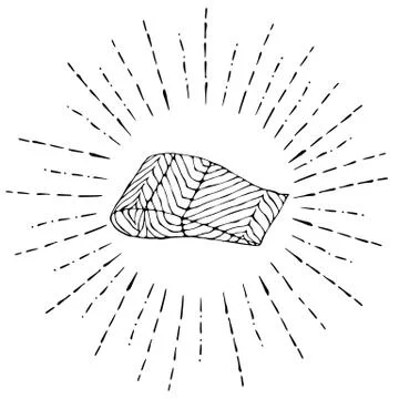 Image Steak of Red Fish Salmon in Sun Rays. Vector Illustration Isolated On a Stock Illustration