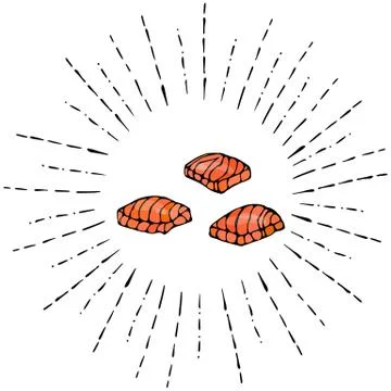 Image Steak of Red Fish Salmon in Sun Rays. Vector Illustration Isolated On a Stock Illustration