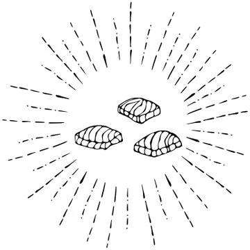 Image Steak of Red Fish Salmon in Sun Rays. Vector Illustration Isolated On a Stock Illustration