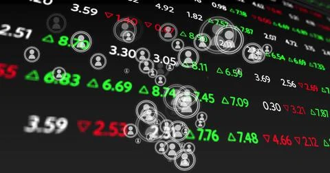 Image of stock exchange financial data processing with multiple people icons Stock Illustration