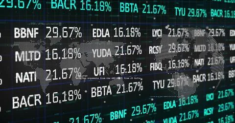 Image of stock market data processing over world map and spinning globe on .. Foto stock