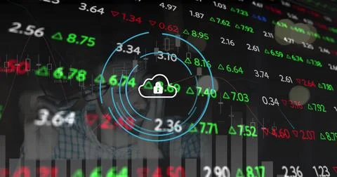 Image of stock market data processing against tired caucasian man working late Stock Photos