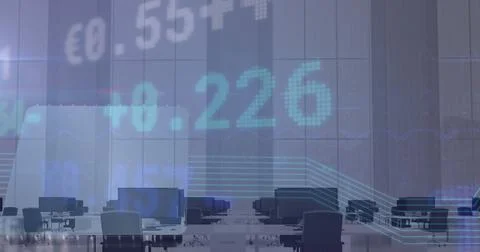 Image of stock market data processing against empty office Foto stock