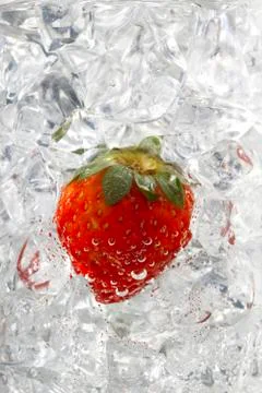 Image of strawberry on ice cubes Stock Photos
