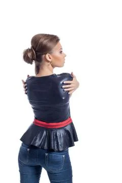 Image of stylish brunette posing back to camera Stock Photos