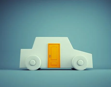 Image with a stylized car and a house door. Stock Illustration