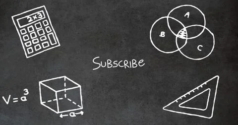 Image of subscribe text and mathematical data processing over blackboard Stock Illustration